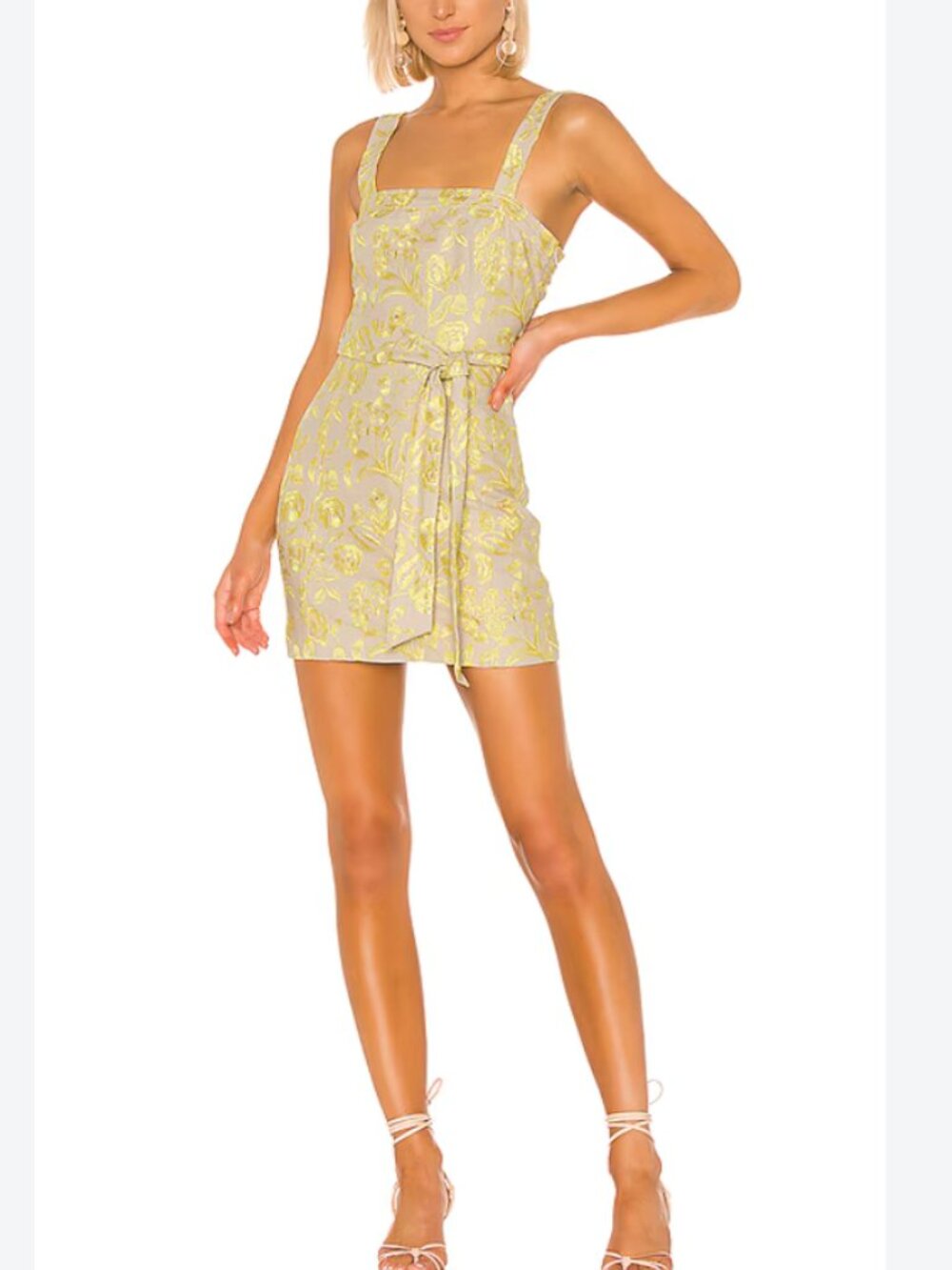 Tularosa Soree Yellow Embroidered Floral Belted Sheath Dress size XS